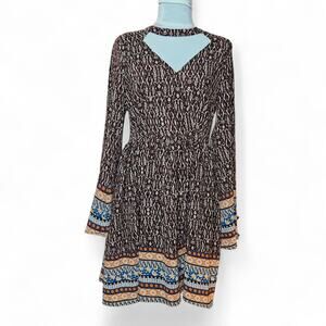 Coco + Carmen Size S/M Faux Wrap Dress Abstract Brown Pattern